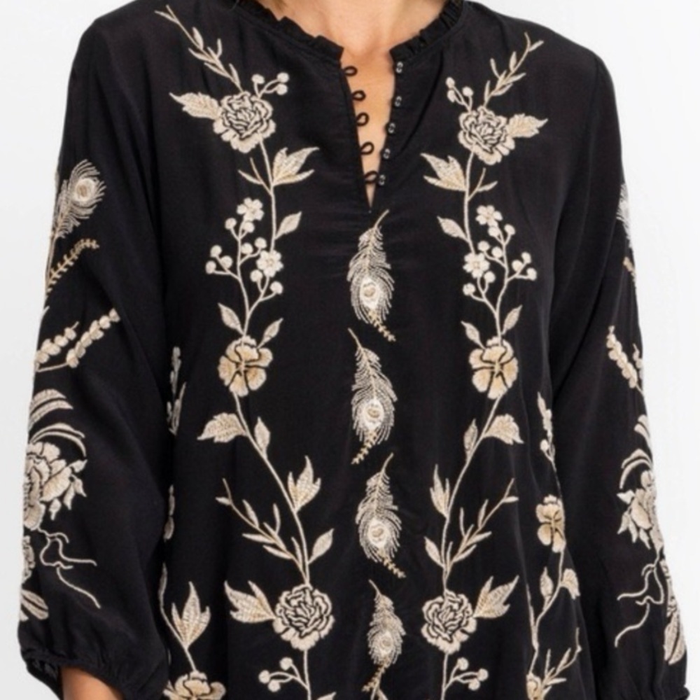 Johnny Was silk Calipso Button Neck Field Blouse NWT oversized - Picture 8 of 15